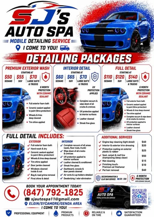 Current exterior, interior, full-detail, and add-on menu